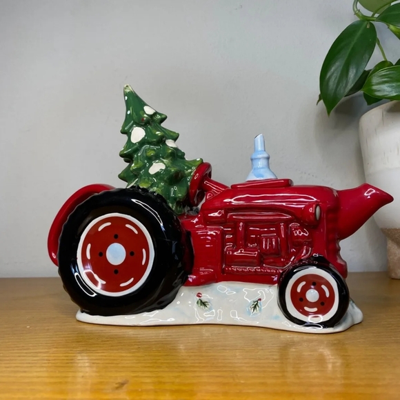 Tractor Tree Ceramic Teapot By Blue Sky Clayworks 9x8” Red - Picture 2 of 3